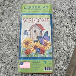 Hummingbird Haven House Flag Garden Butterfly & Flowers‎ Banner 28"x40"